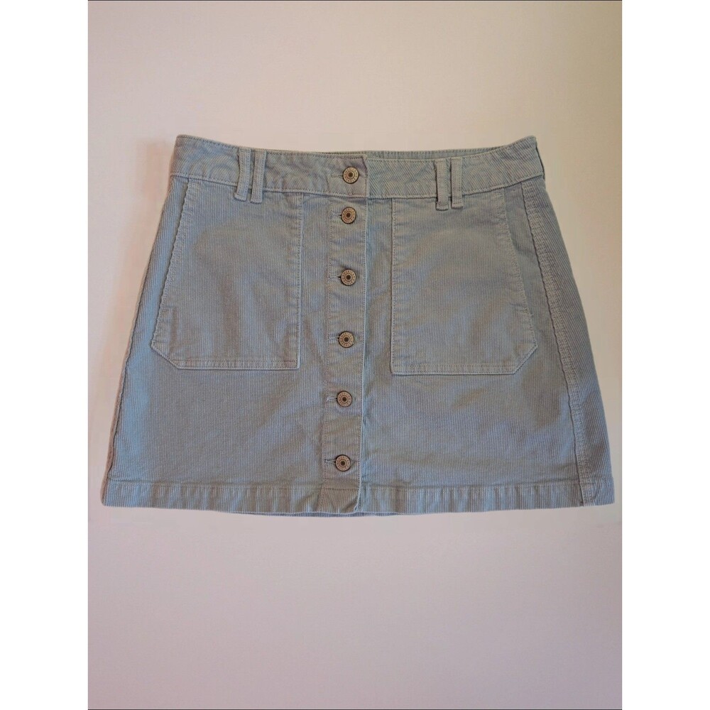 Women's American Eagle Stretch Hi Rise A-line Button Front Corduroy Skirt Blue 6